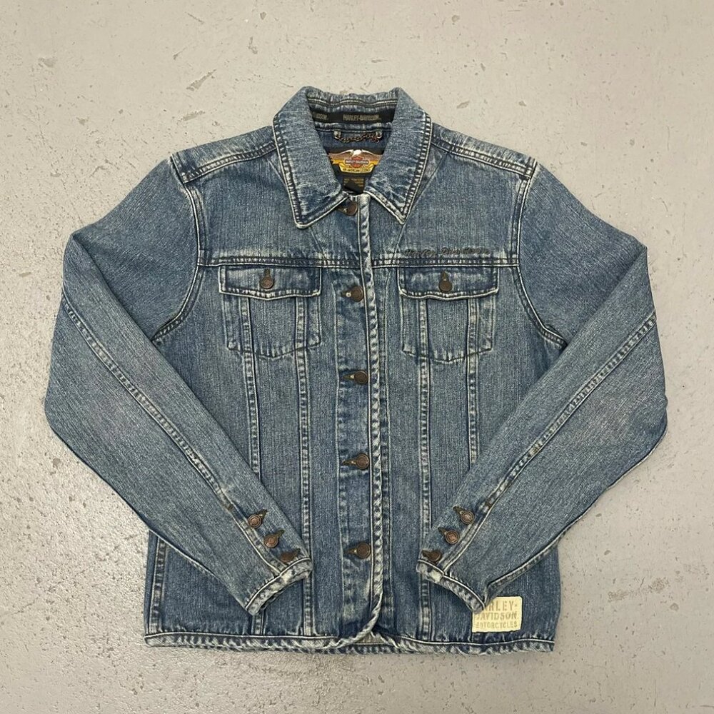 Vintage 2000s Harley Davidson Motorcycles Biker Button Up Denim Jacket Size M